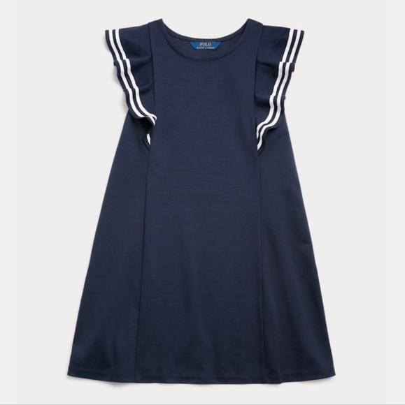 Polo Ralph Lauren Other - NWT Polo Ralph Lauren Cruise I Blue Ruffled Stretch Ponte Flutter Dress L 12-14